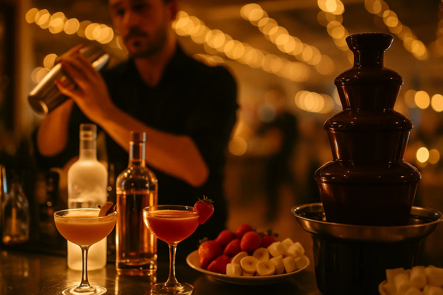 Entenda quando incluir Open Bar e Cascata de Chocolate e como integrar esses adicionais ao buffet principal.